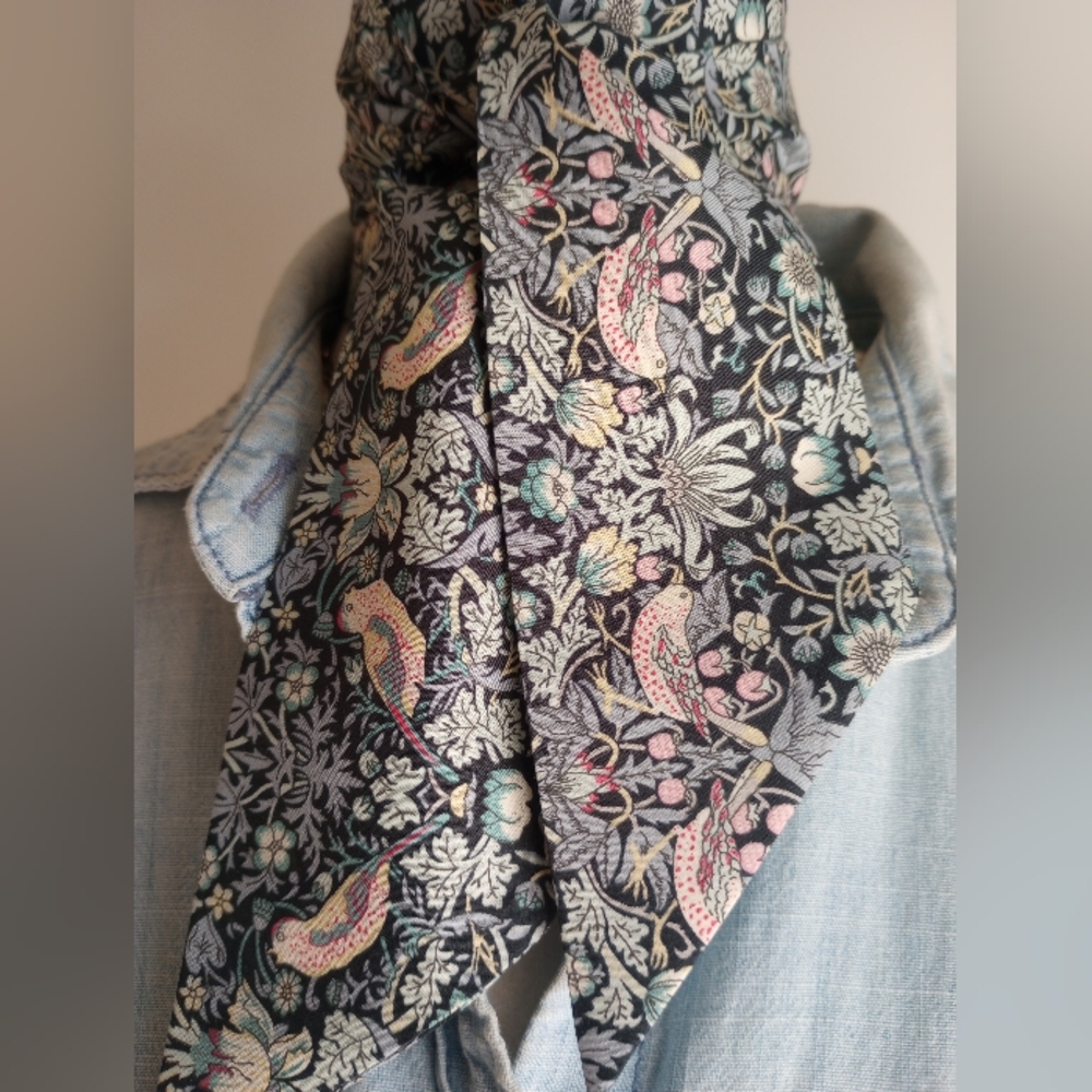 Liberty Art Fabric Skinny Scarf Strawberry Thief Gray Pink Pastel Bespoke